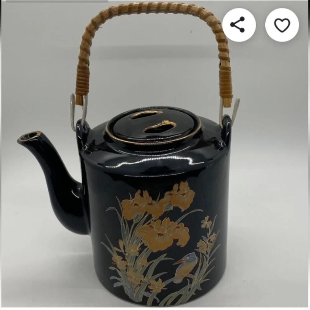 Vintage Black Teapot w/Wicker Handle -Made in Japan
